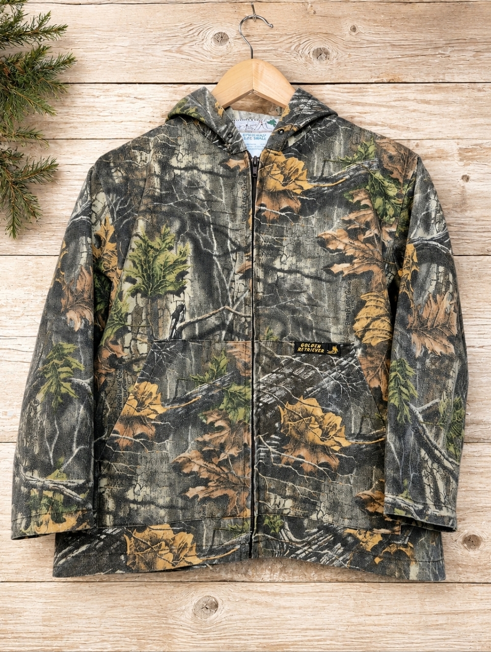 Vintage Golden Retriever Realtree Camo Zip Hoodie Hunting Jacket Small Y2K